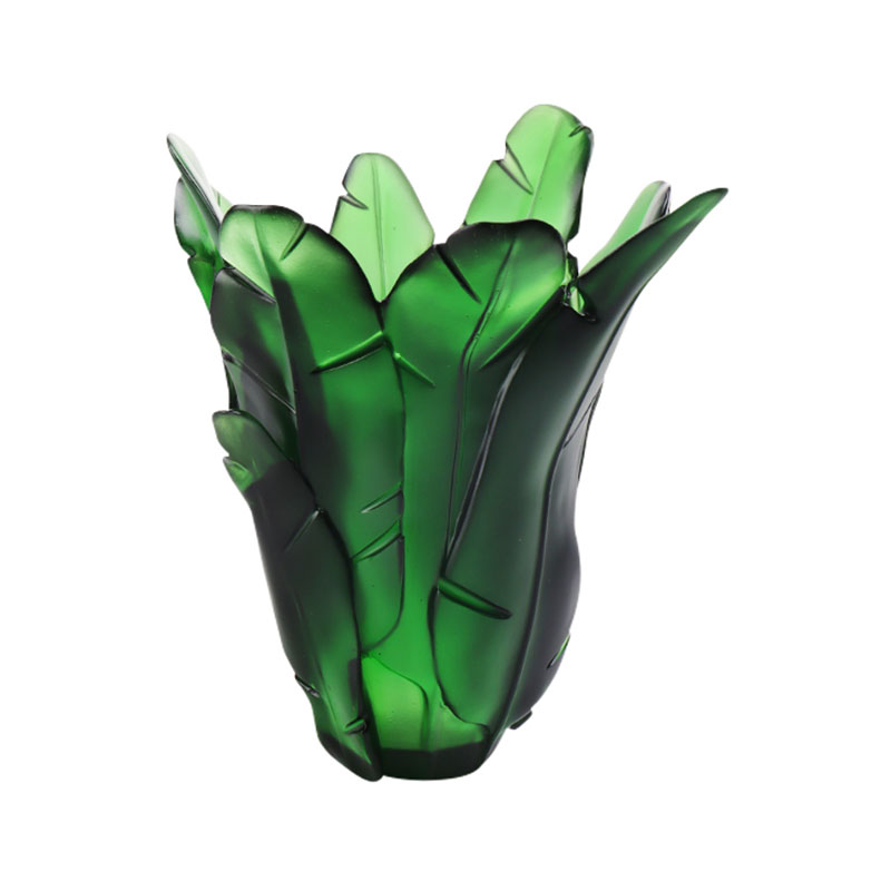 دکوراسیون منزل گلدان شیشه ای برگ موز سبز