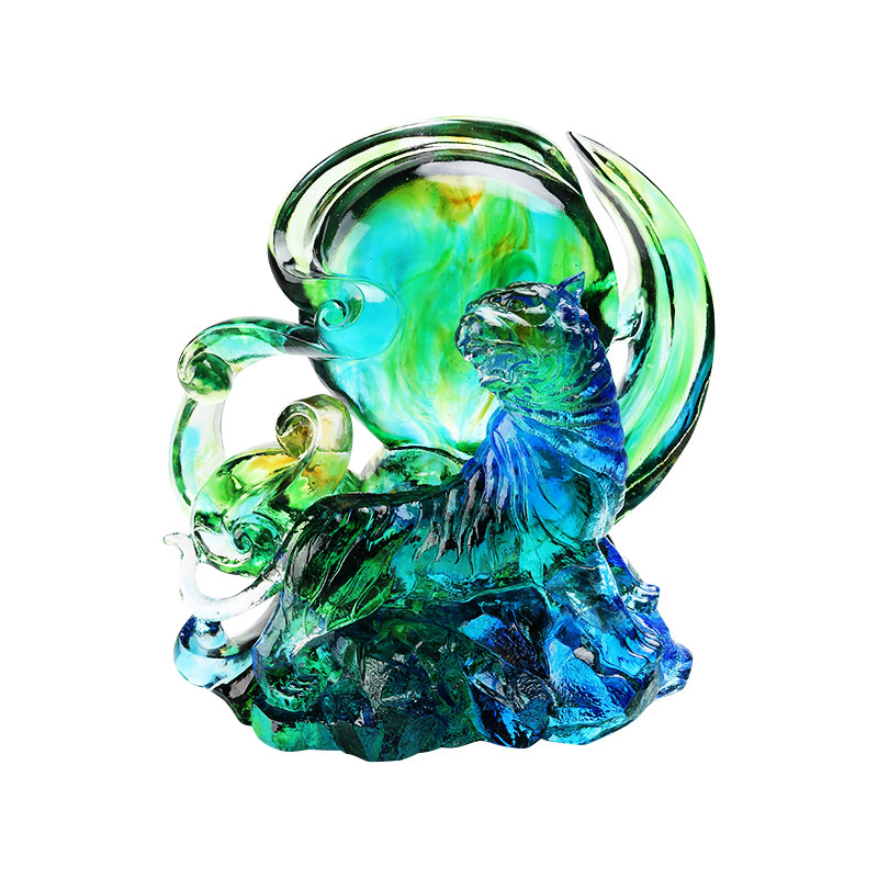 زیور آلات ببر شیشه کریستالی شفاف آبی-سبز