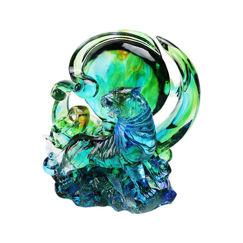 زیور آلات ببر شیشه کریستالی شفاف آبی-سبز