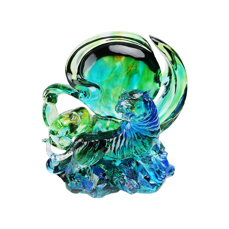 زیور آلات ببر شیشه کریستالی شفاف آبی-سبز