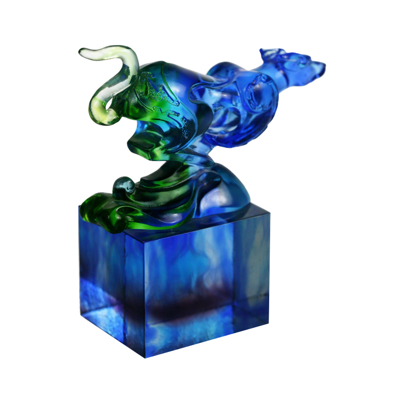 زیور مهر شیشه ای کلاسیک آبی-سبز