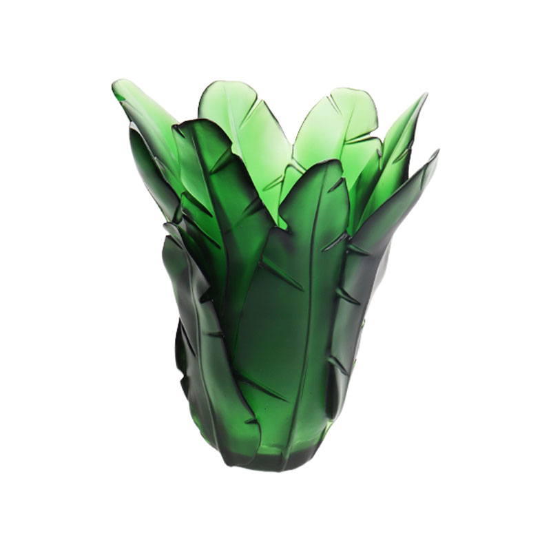 دکوراسیون منزل گلدان شیشه ای برگ موز سبز