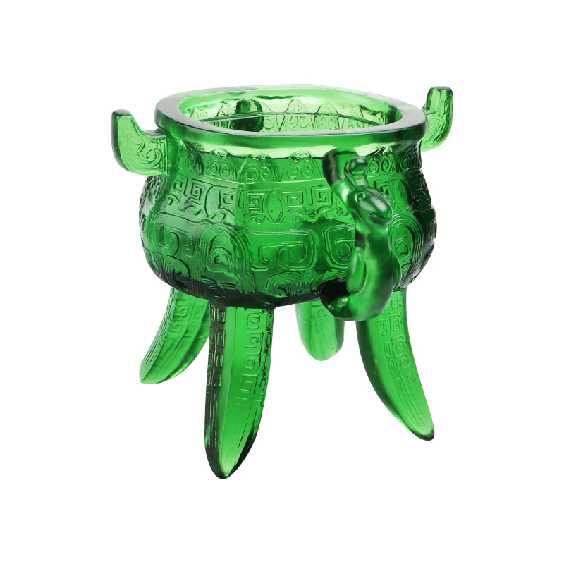 سه پایه شیشه ای کریستالی سبز زمردی با دسته های گوش