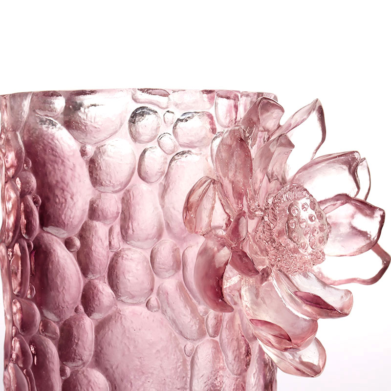 گلدان شیشه ای صورتی بنفش بافت ریگی