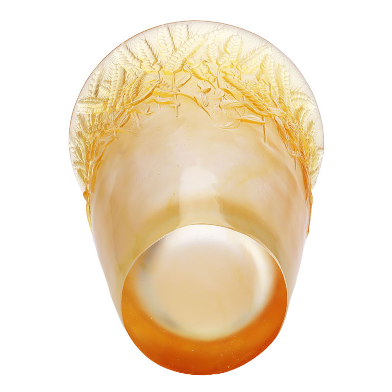 گلدان شیشه ای کهربایی منبت کاری شده با خوشه های گندمی