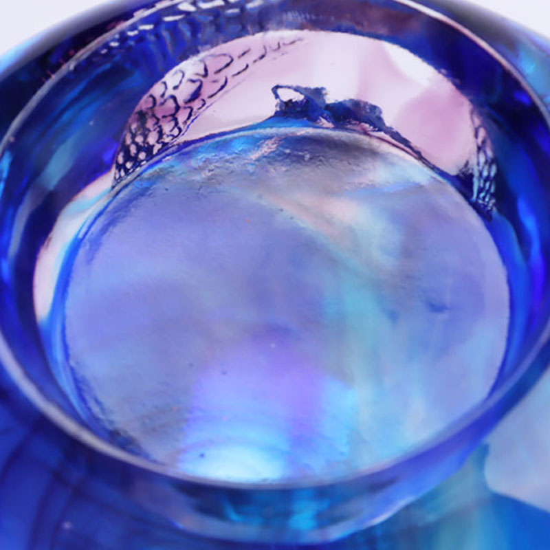 شمع گیر کریستالی حکاکی شده لعاب آبی رنگ