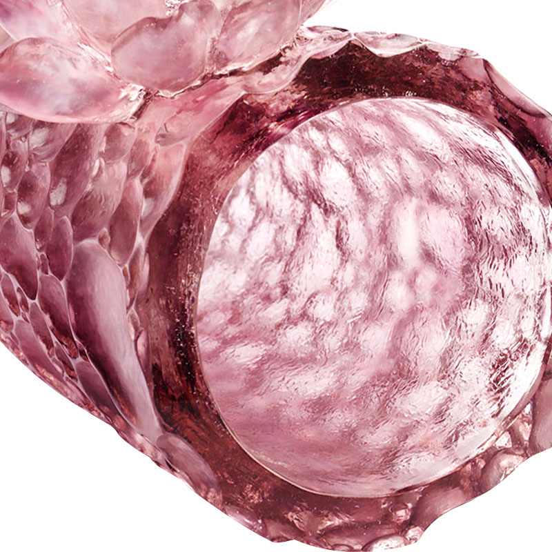 گلدان شیشه ای صورتی بنفش بافت ریگی