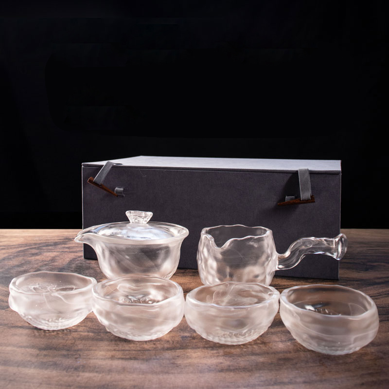ست چای شیشه ای شفاف با قوری، فنجان چای