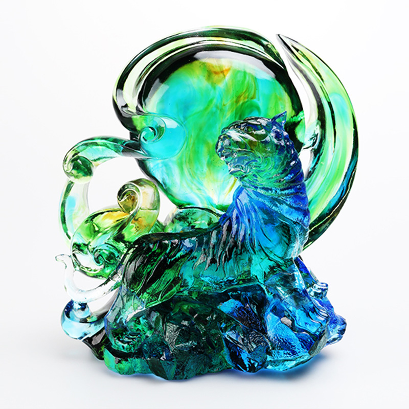 زیور آلات ببر شیشه کریستالی شفاف آبی-سبز