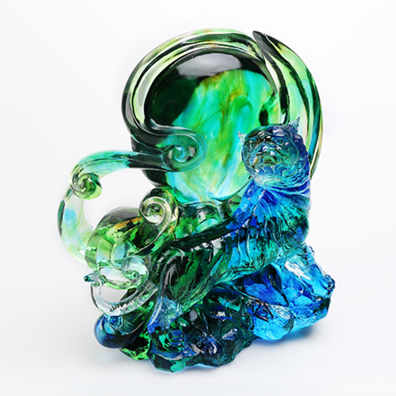 زیور آلات ببر شیشه کریستالی شفاف آبی-سبز