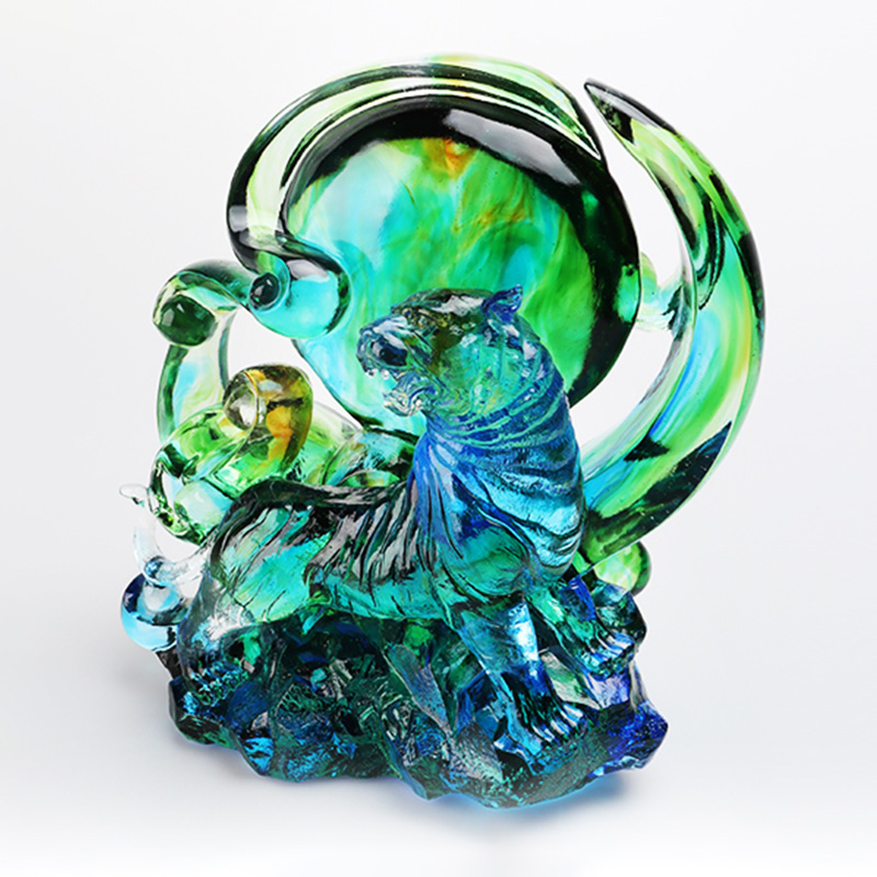 زیور آلات ببر شیشه کریستالی شفاف آبی-سبز