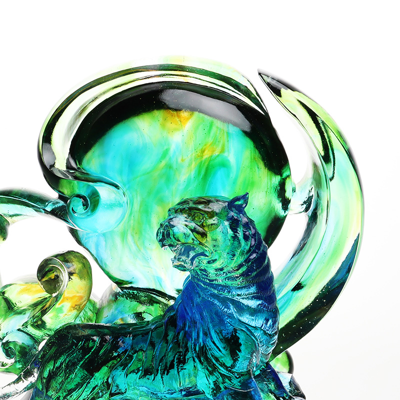 زیور آلات ببر شیشه کریستالی شفاف آبی-سبز